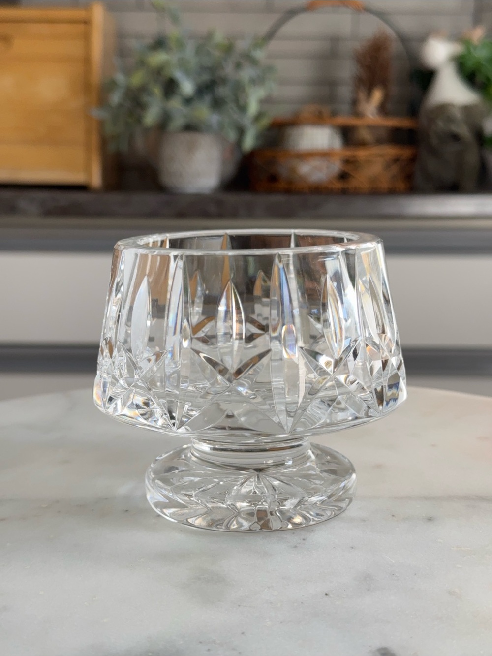 Crystal Cut Pedestal Bowl Dish Centrepiece Clear Glass Vase